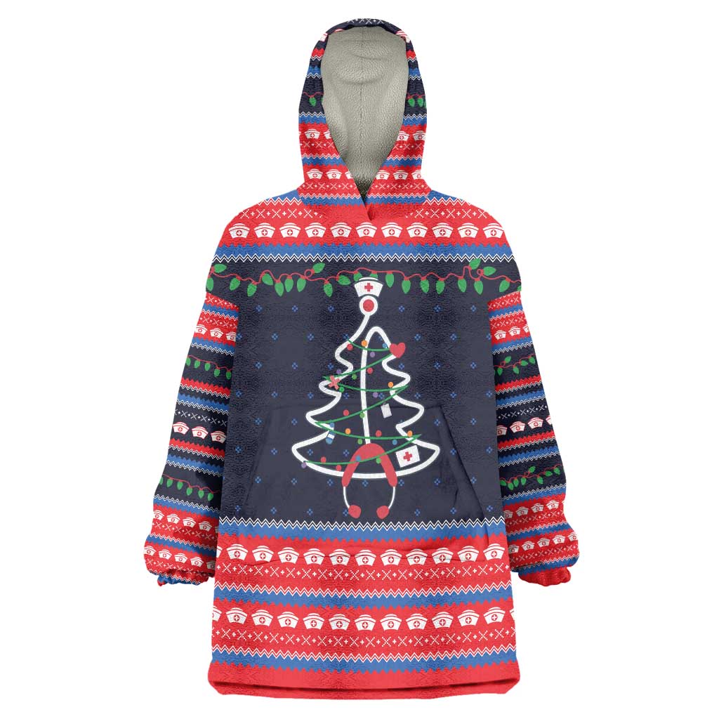 Merry Christmas Nurse Wearable Blanket Hoodie Stethoscope Tree Nurses and Medical Workers - Wonder Print Shop