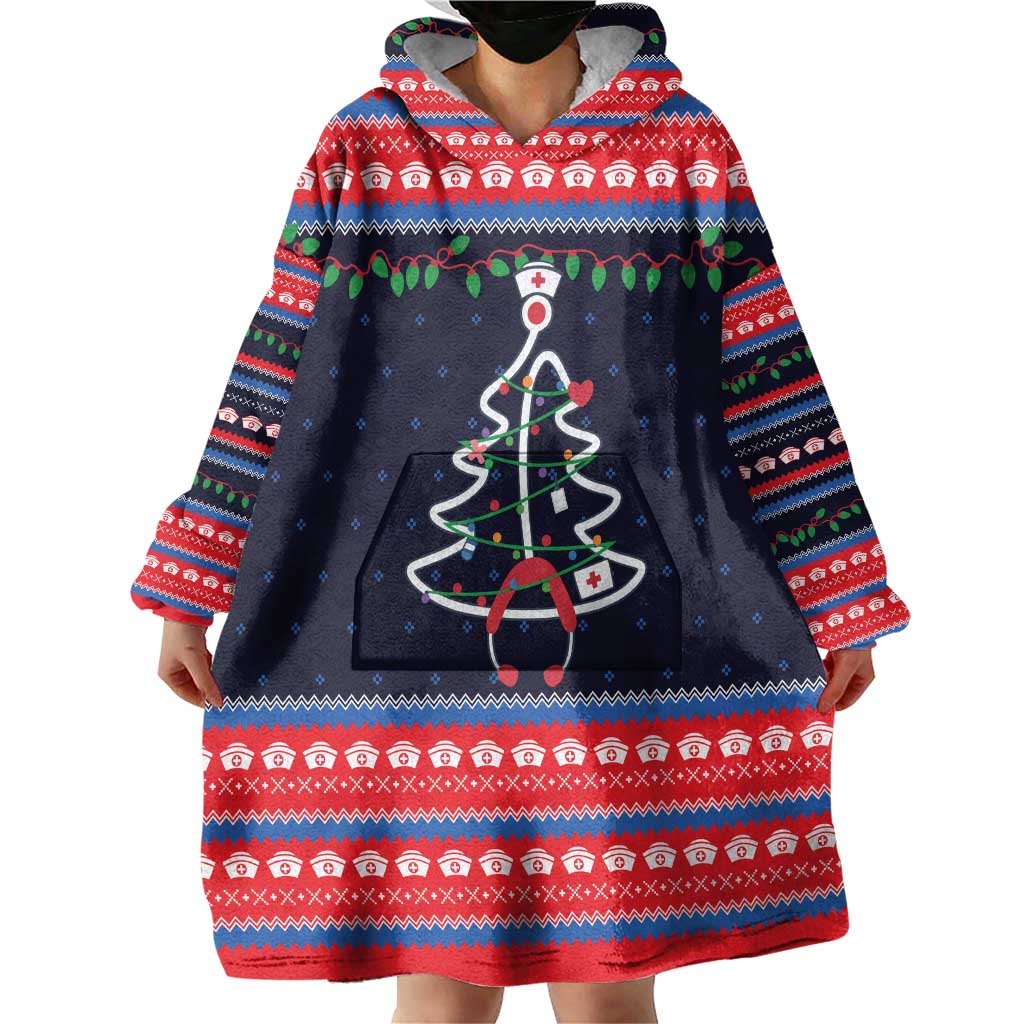 Merry Christmas Nurse Wearable Blanket Hoodie Stethoscope Tree Nurses and Medical Workers - Wonder Print Shop