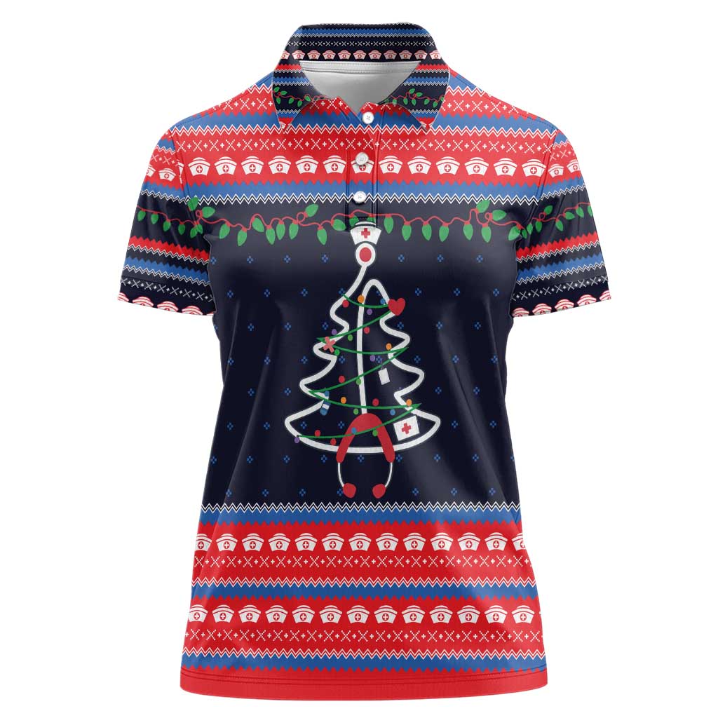 Merry Christmas Nurse Women Polo Shirt Stethoscope Tree Nurses and Medical Workers - Wonder Print Shop