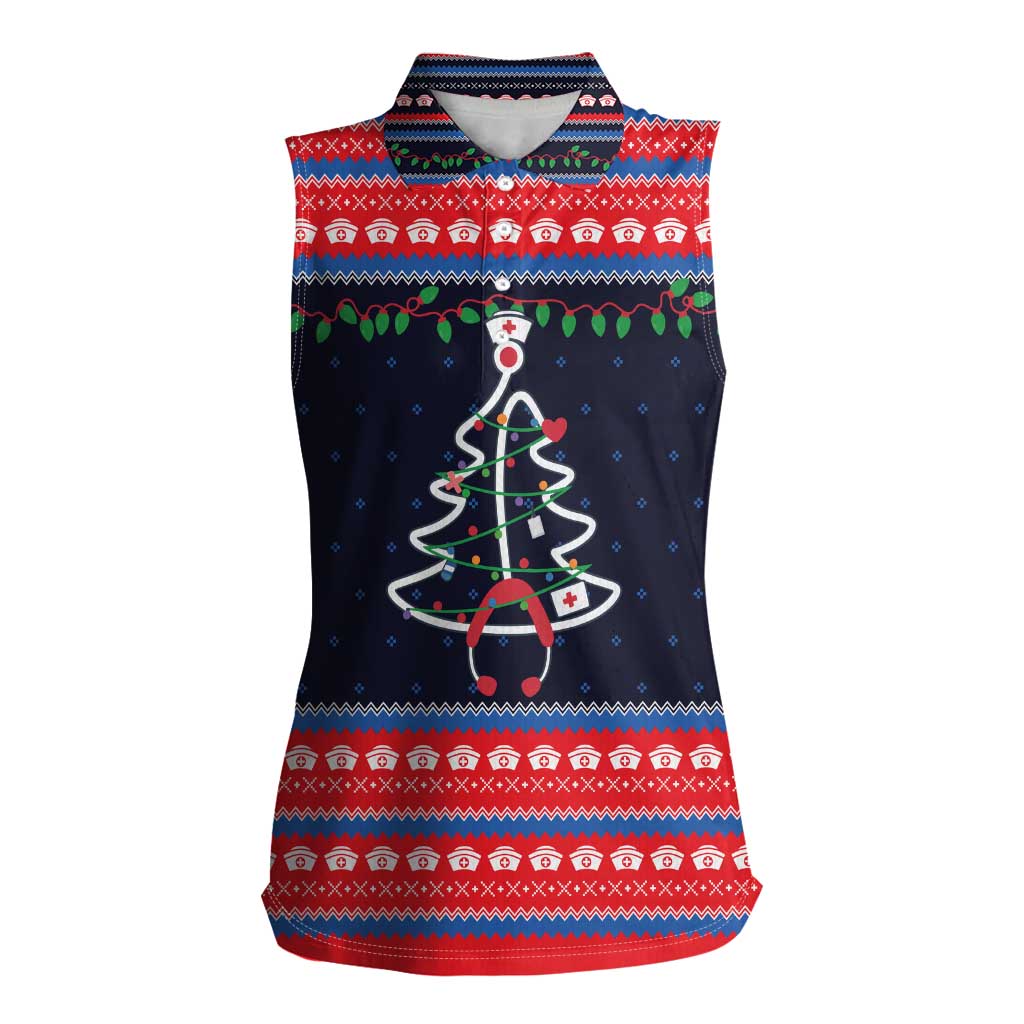 Merry Christmas Nurse Women Sleeveless Polo Shirt Stethoscope Tree Nurses and Medical Workers - Wonder Print Shop