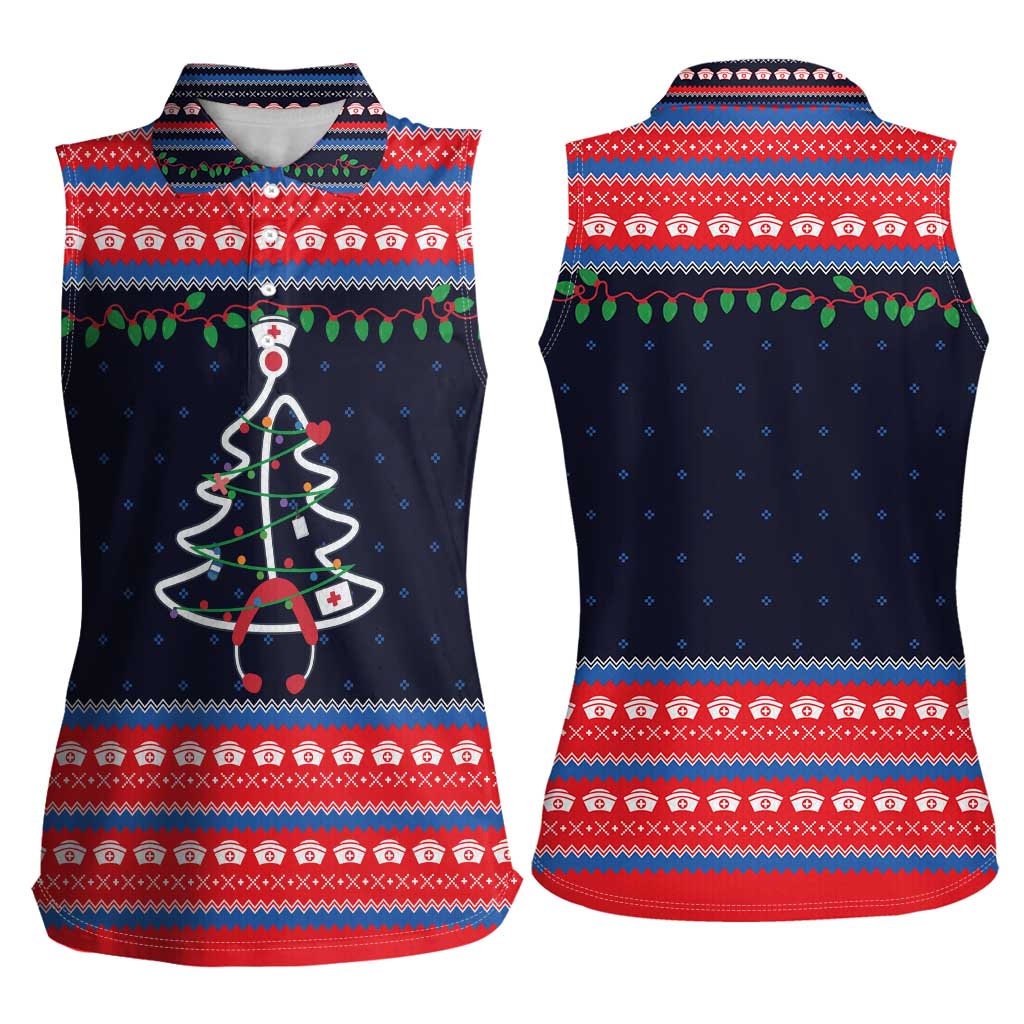 Merry Christmas Nurse Women Sleeveless Polo Shirt Stethoscope Tree Nurses and Medical Workers - Wonder Print Shop