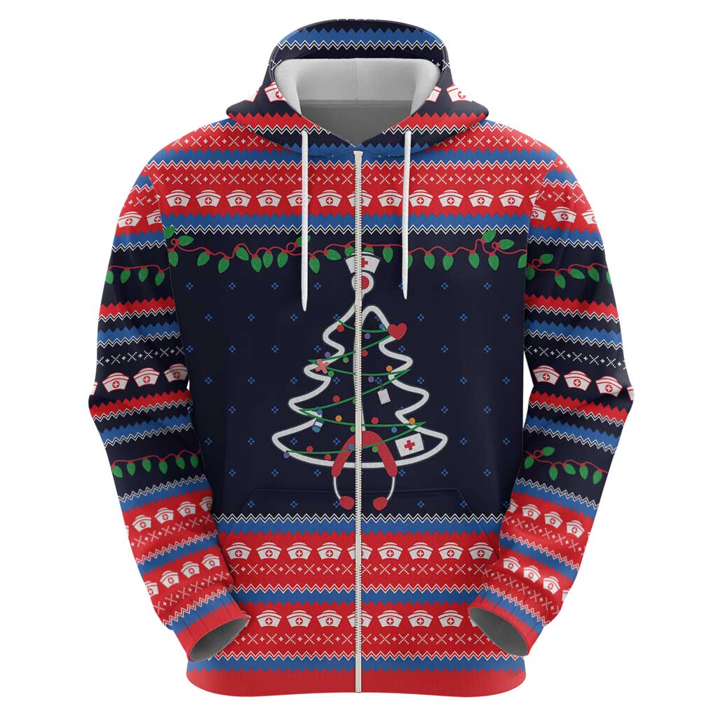 Merry Christmas Nurse Zip Hoodie Stethoscope Tree Nurses and Medical Workers - Wonder Print Shop
