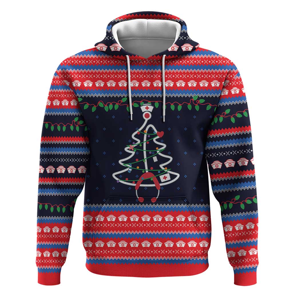 Merry Christmas Nurse Zip Hoodie Stethoscope Tree Nurses and Medical Workers - Wonder Print Shop