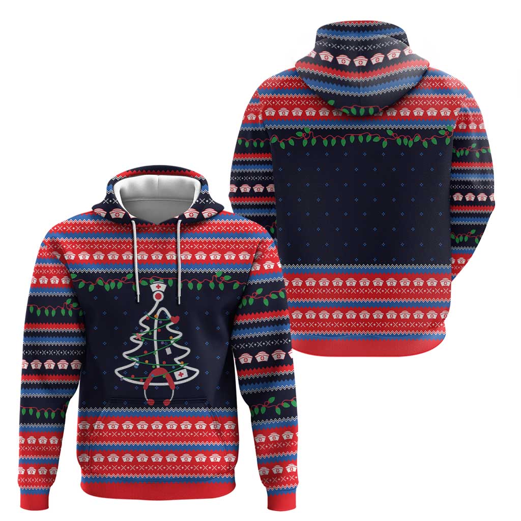 Merry Christmas Nurse Zip Hoodie Stethoscope Tree Nurses and Medical Workers - Wonder Print Shop