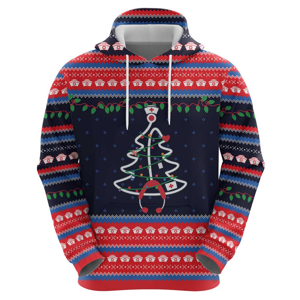Merry Christmas Nurse Zip Hoodie Stethoscope Tree Nurses and Medical Workers - Wonder Print Shop