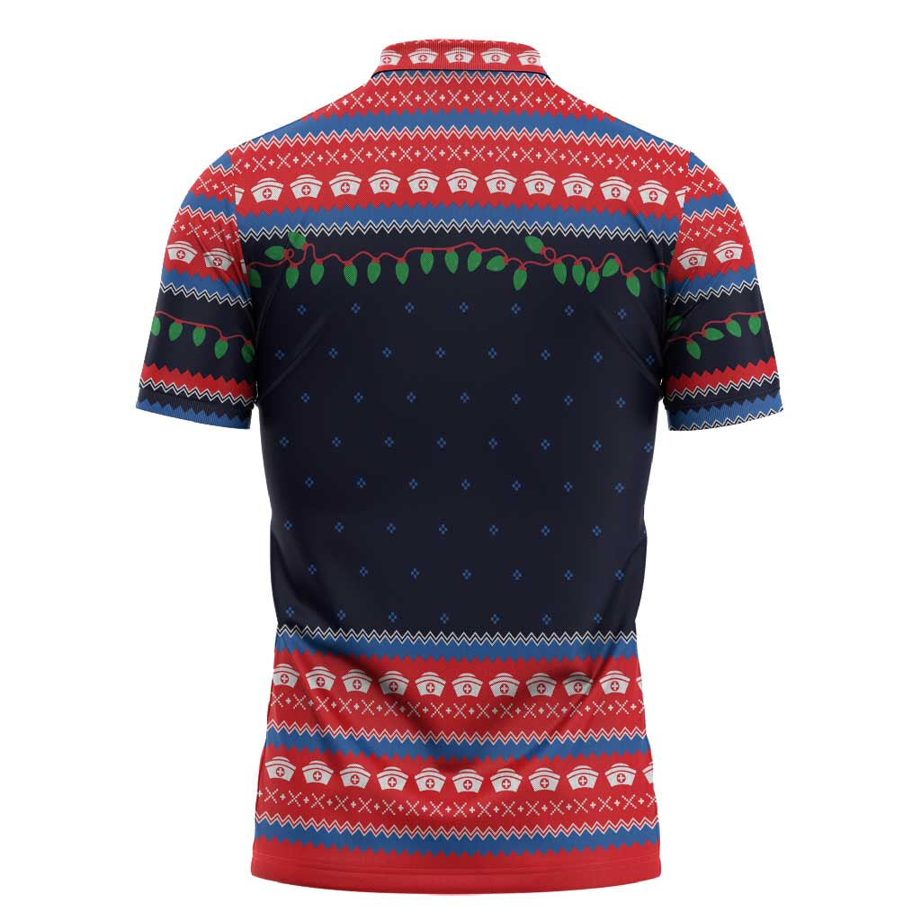 Merry Christmas Nurse Zipper Polo Shirt Stethoscope Tree Nurses and Medical Workers - Wonder Print Shop