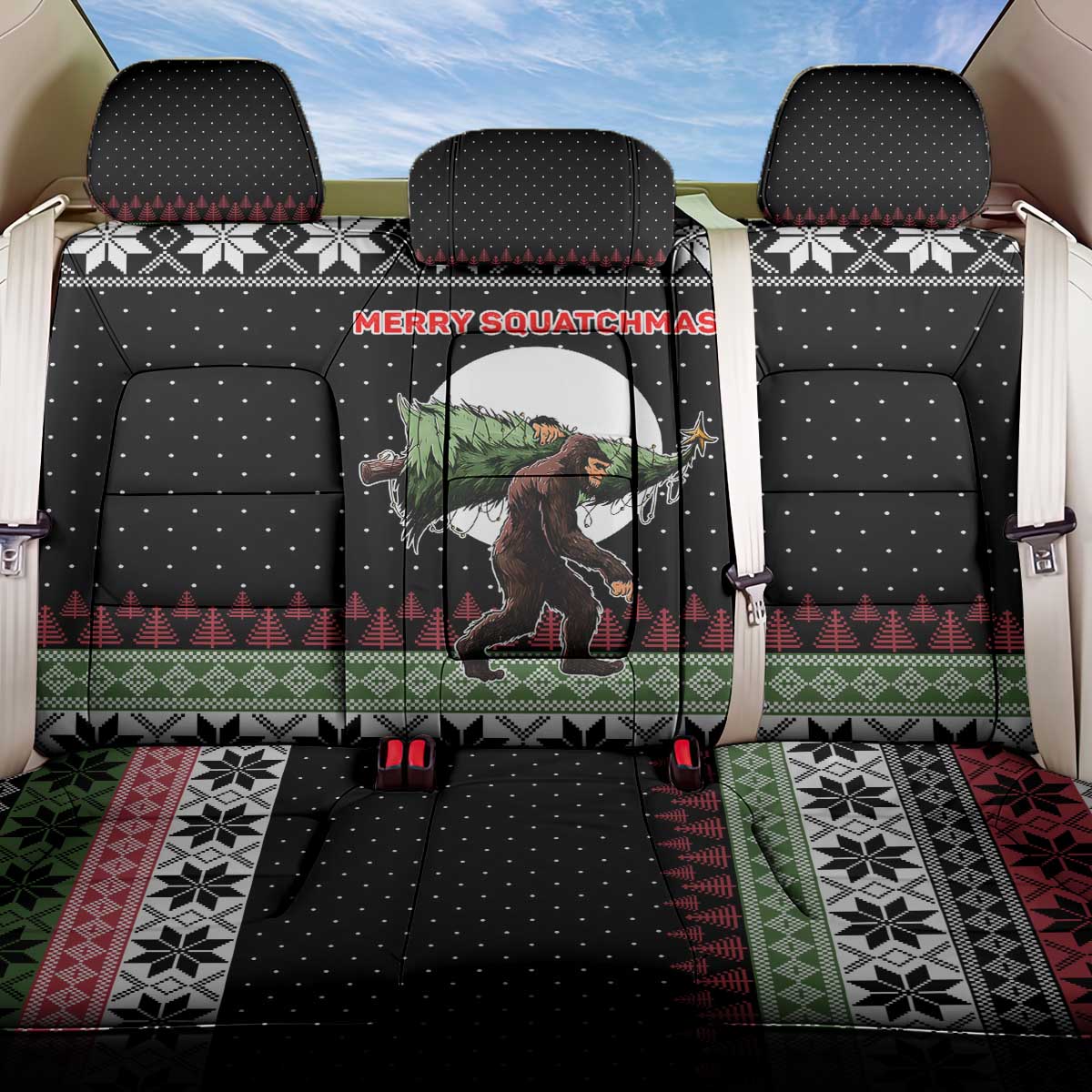 Funny Bigfoot Christmas Back Car Seat Cover Xmas Holiday Patterns - Wonder Print Shop
