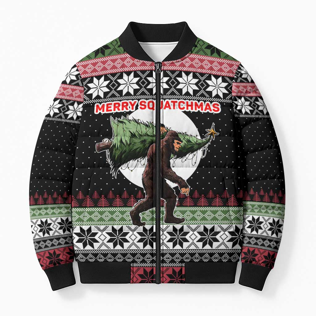 Funny Bigfoot Christmas Bomber Puffer Jacket Xmas Holiday Patterns - Wonder Print Shop