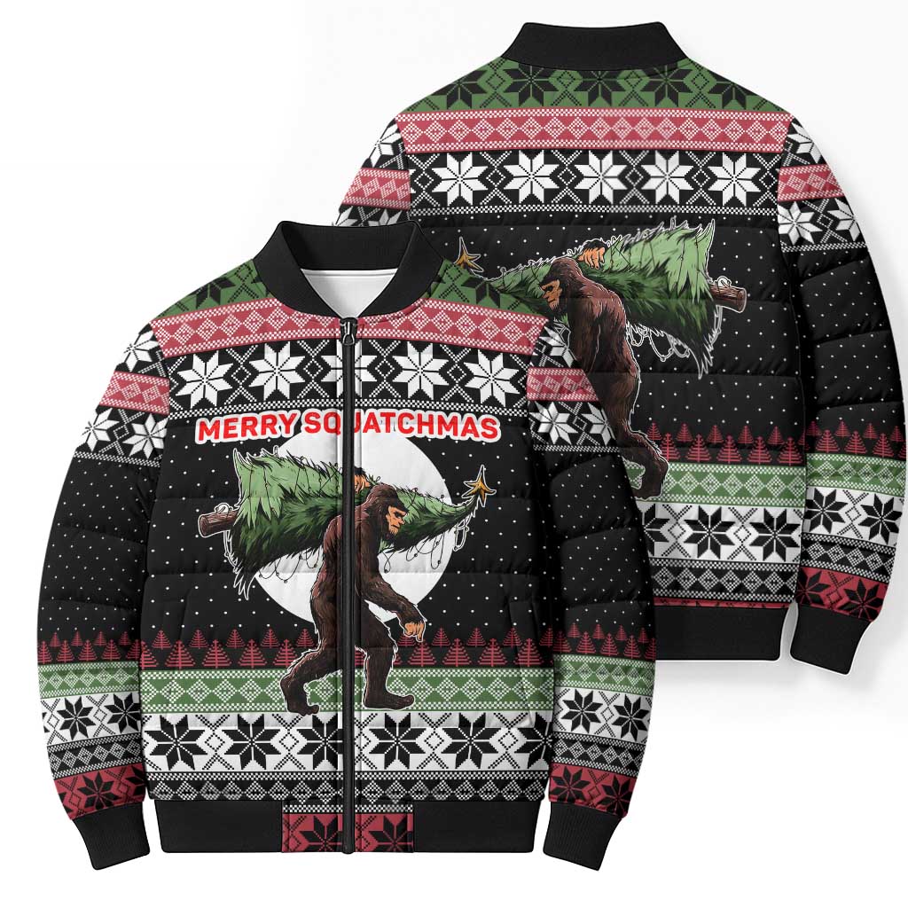 Funny Bigfoot Christmas Bomber Puffer Jacket Xmas Holiday Patterns - Wonder Print Shop