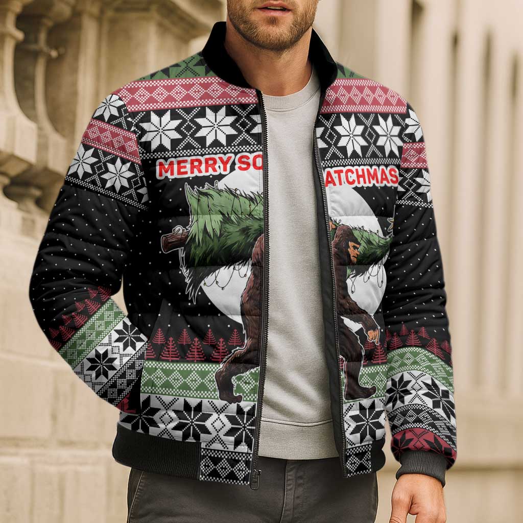 Funny Bigfoot Christmas Bomber Puffer Jacket Xmas Holiday Patterns - Wonder Print Shop