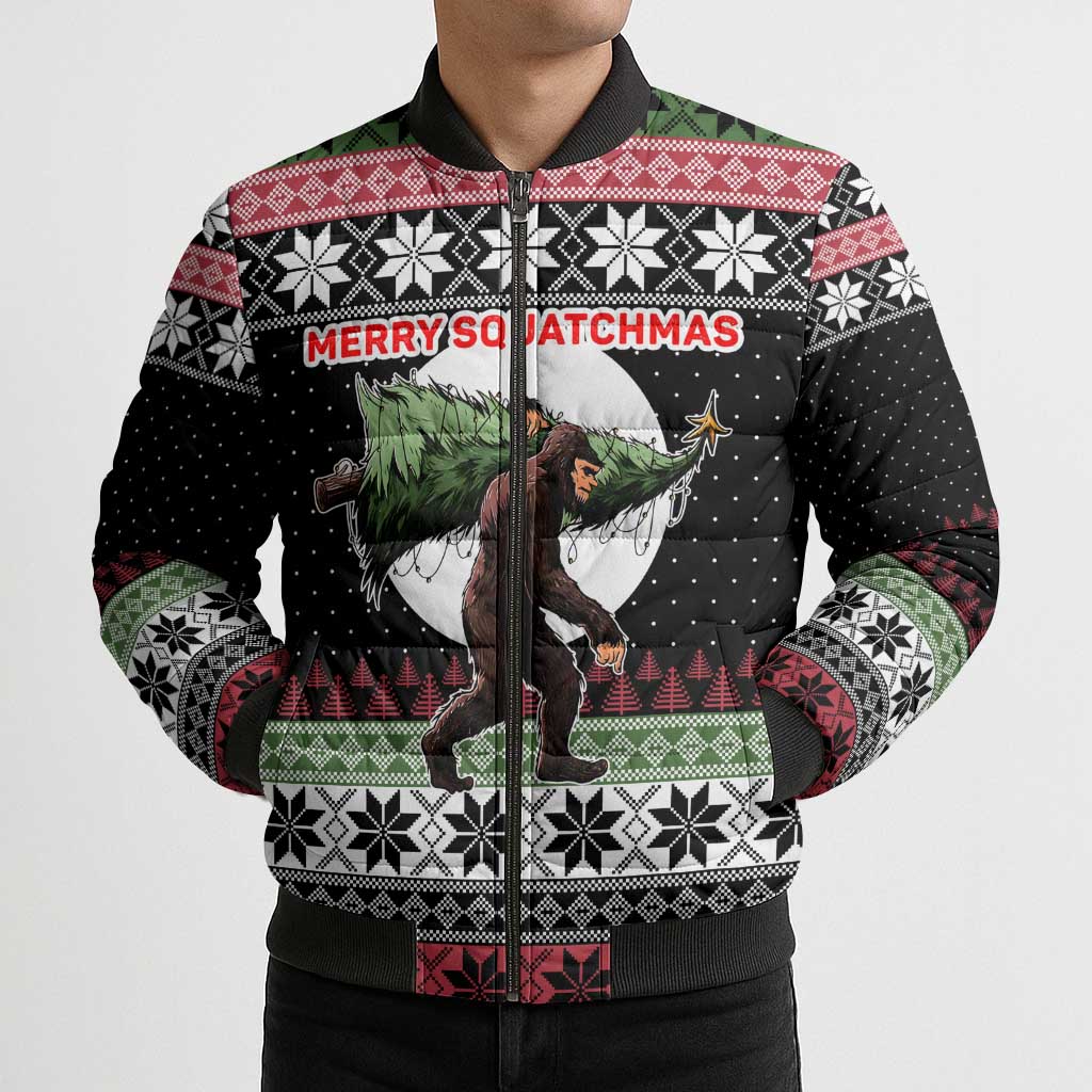 Funny Bigfoot Christmas Bomber Puffer Jacket Xmas Holiday Patterns - Wonder Print Shop