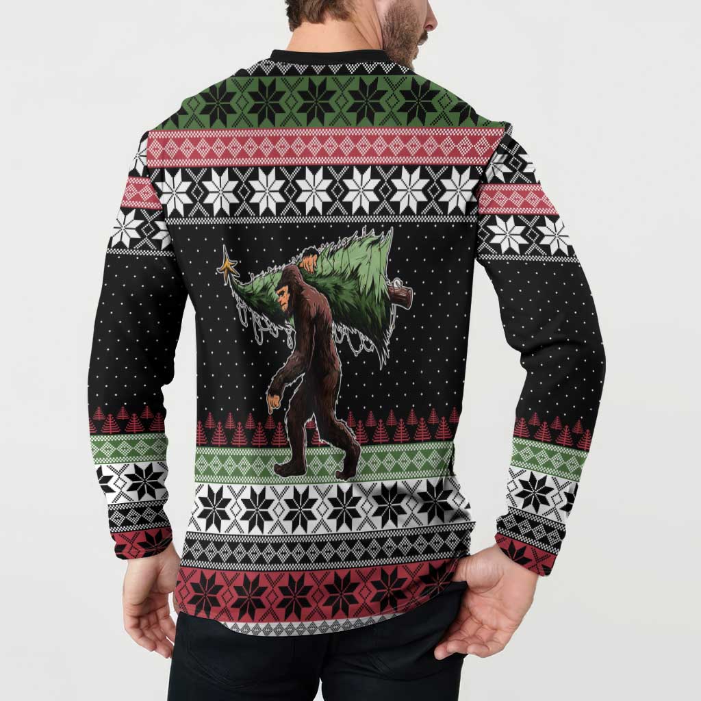 Funny Bigfoot Christmas Button Sweatshirt Xmas Holiday Patterns - Wonder Print Shop