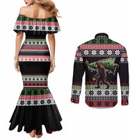 Funny Bigfoot Christmas Couples Matching Mermaid Dress and Long Sleeve Button Shirt Xmas Holiday Patterns - Wonder Print Shop