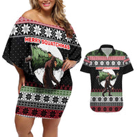 Funny Bigfoot Christmas Couples Matching Off Shoulder Short Dress and Hawaiian Shirt Xmas Holiday Patterns - Wonder Print Shop
