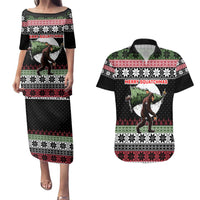 Funny Bigfoot Christmas Couples Matching Puletasi and Hawaiian Shirt Xmas Holiday Patterns - Wonder Print Shop