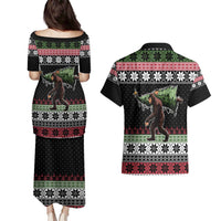 Funny Bigfoot Christmas Couples Matching Puletasi and Hawaiian Shirt Xmas Holiday Patterns - Wonder Print Shop