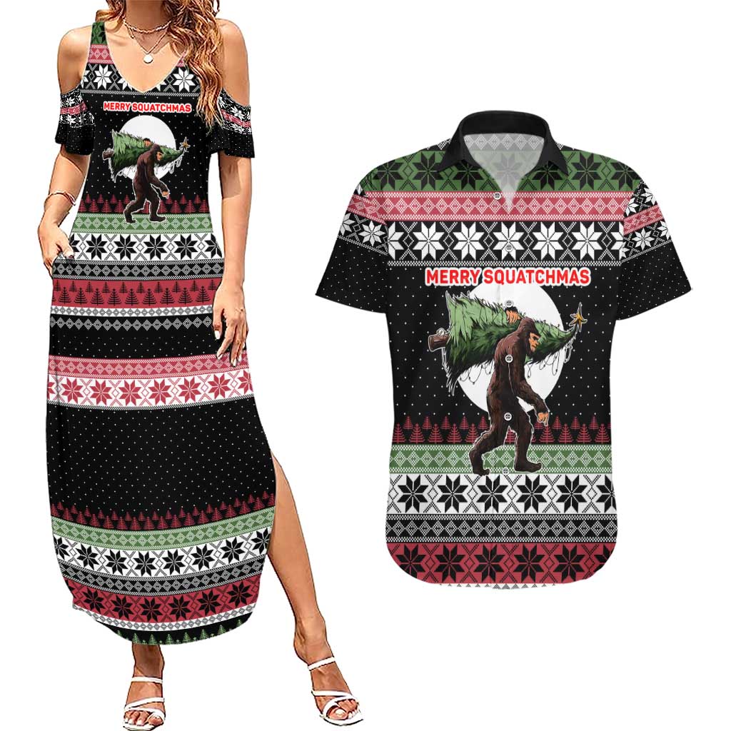 Funny Bigfoot Christmas Couples Matching Summer Maxi Dress and Hawaiian Shirt Xmas Holiday Patterns - Wonder Print Shop