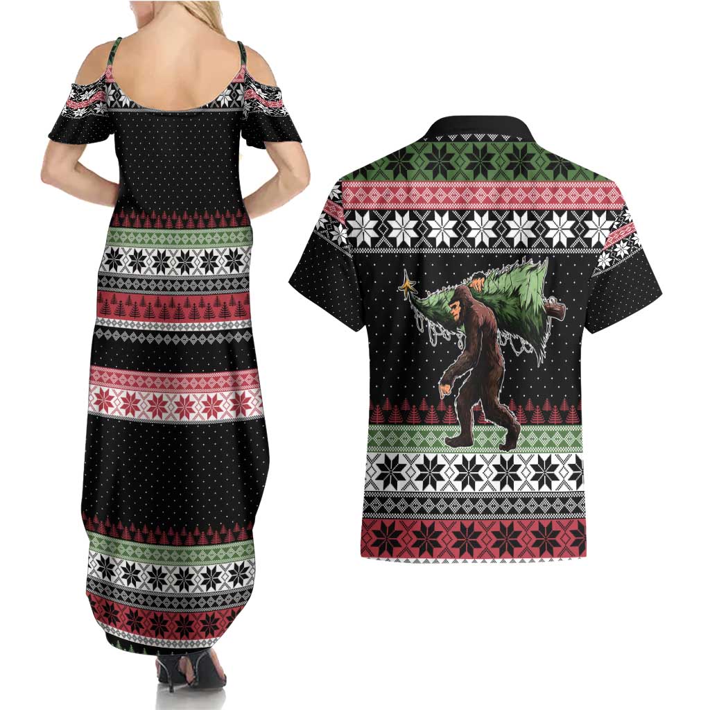 Funny Bigfoot Christmas Couples Matching Summer Maxi Dress and Hawaiian Shirt Xmas Holiday Patterns - Wonder Print Shop
