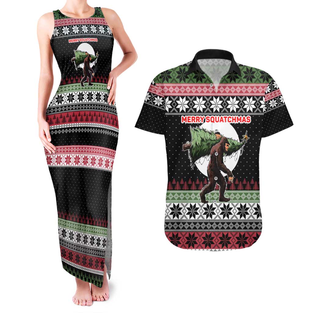 Funny Bigfoot Christmas Couples Matching Tank Maxi Dress and Hawaiian Shirt Xmas Holiday Patterns - Wonder Print Shop