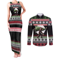 Funny Bigfoot Christmas Couples Matching Tank Maxi Dress and Long Sleeve Button Shirt Xmas Holiday Patterns - Wonder Print Shop