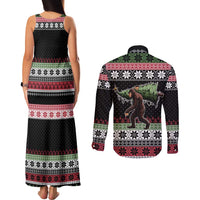 Funny Bigfoot Christmas Couples Matching Tank Maxi Dress and Long Sleeve Button Shirt Xmas Holiday Patterns - Wonder Print Shop