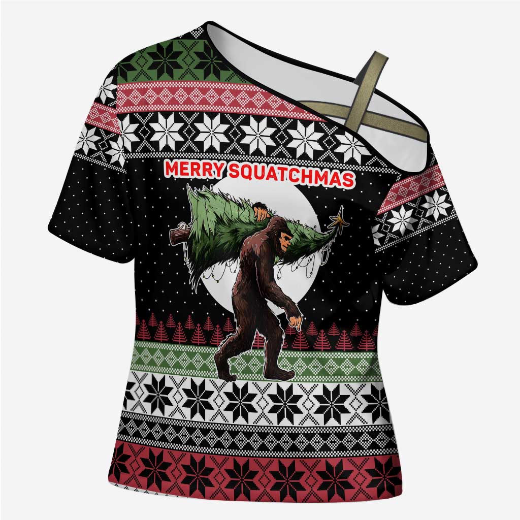 Funny Bigfoot Christmas Cross Shoulder Shirt Xmas Holiday Patterns - Wonder Print Shop