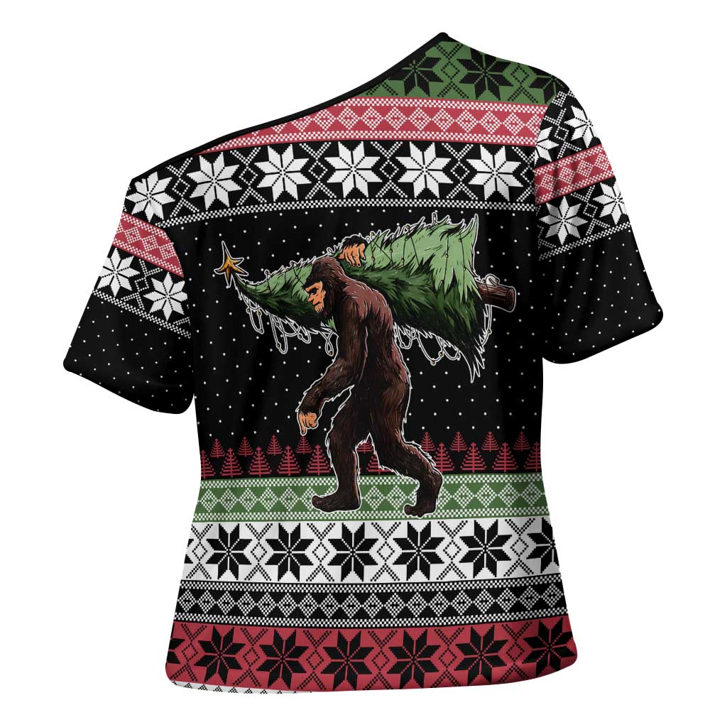 Funny Bigfoot Christmas Cross Shoulder Shirt Xmas Holiday Patterns - Wonder Print Shop