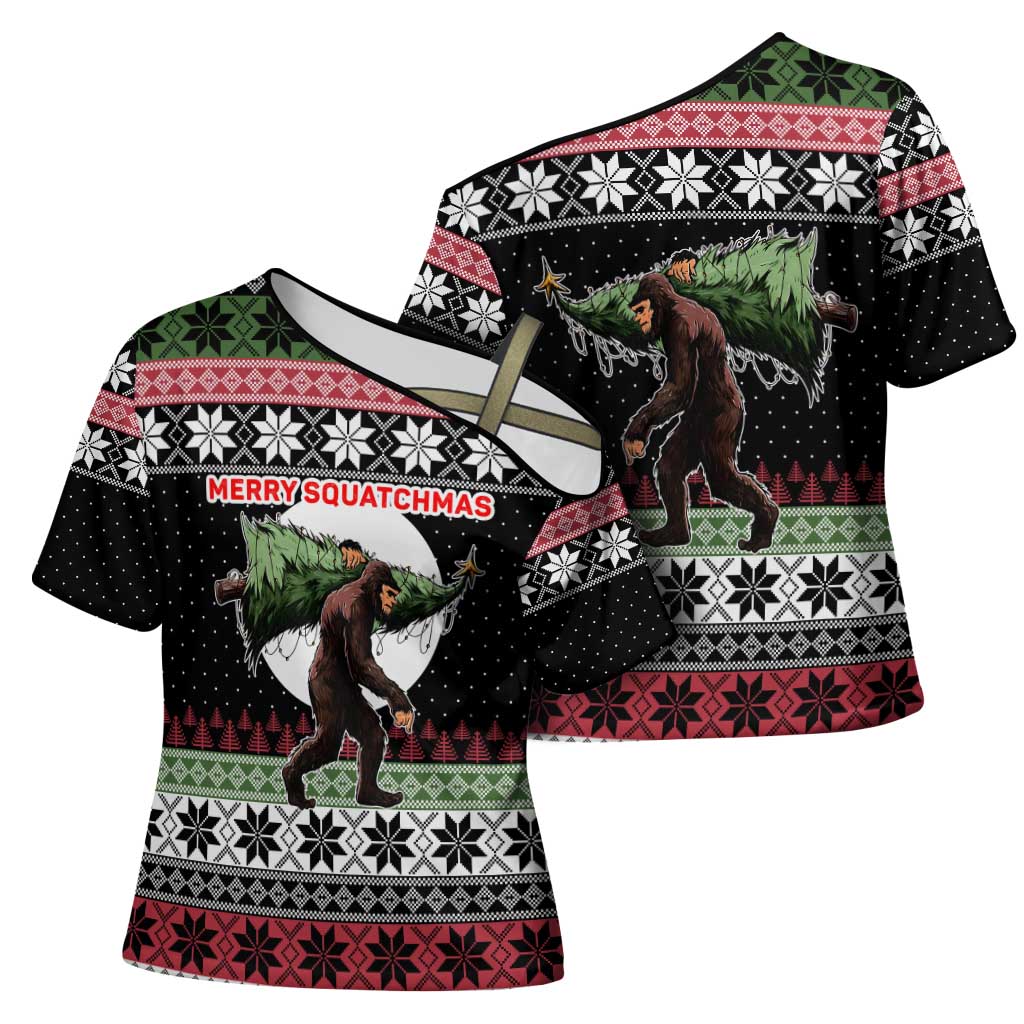 Funny Bigfoot Christmas Cross Shoulder Shirt Xmas Holiday Patterns - Wonder Print Shop