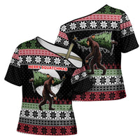 Funny Bigfoot Christmas Cross Shoulder Shirt Xmas Holiday Patterns - Wonder Print Shop