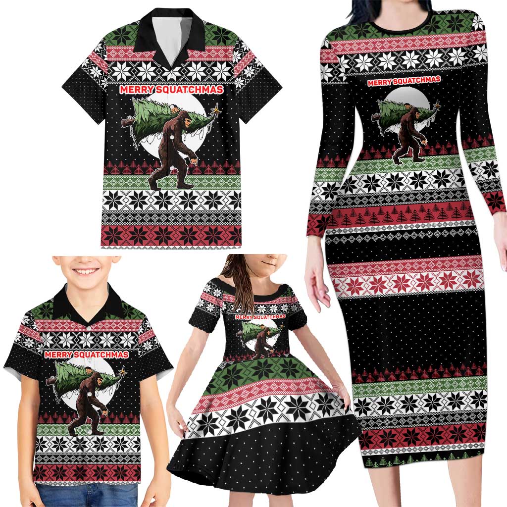 Funny Bigfoot Christmas Family Matching Long Sleeve Bodycon Dress and Hawaiian Shirt Xmas Holiday Patterns - Wonder Print Shop