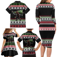 Funny Bigfoot Christmas Family Matching Long Sleeve Bodycon Dress and Hawaiian Shirt Xmas Holiday Patterns - Wonder Print Shop