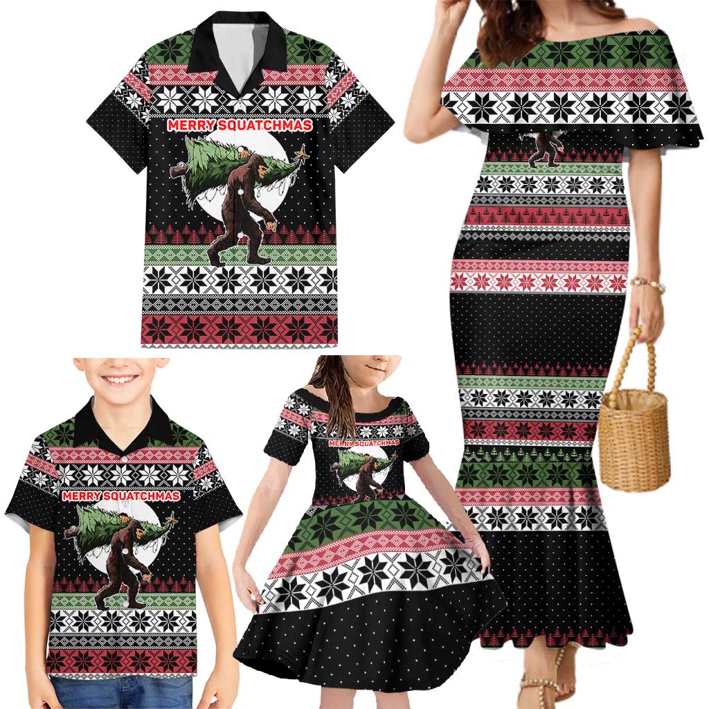 Funny Bigfoot Christmas Family Matching Mermaid Dress and Hawaiian Shirt Xmas Holiday Patterns - Wonder Print Shop