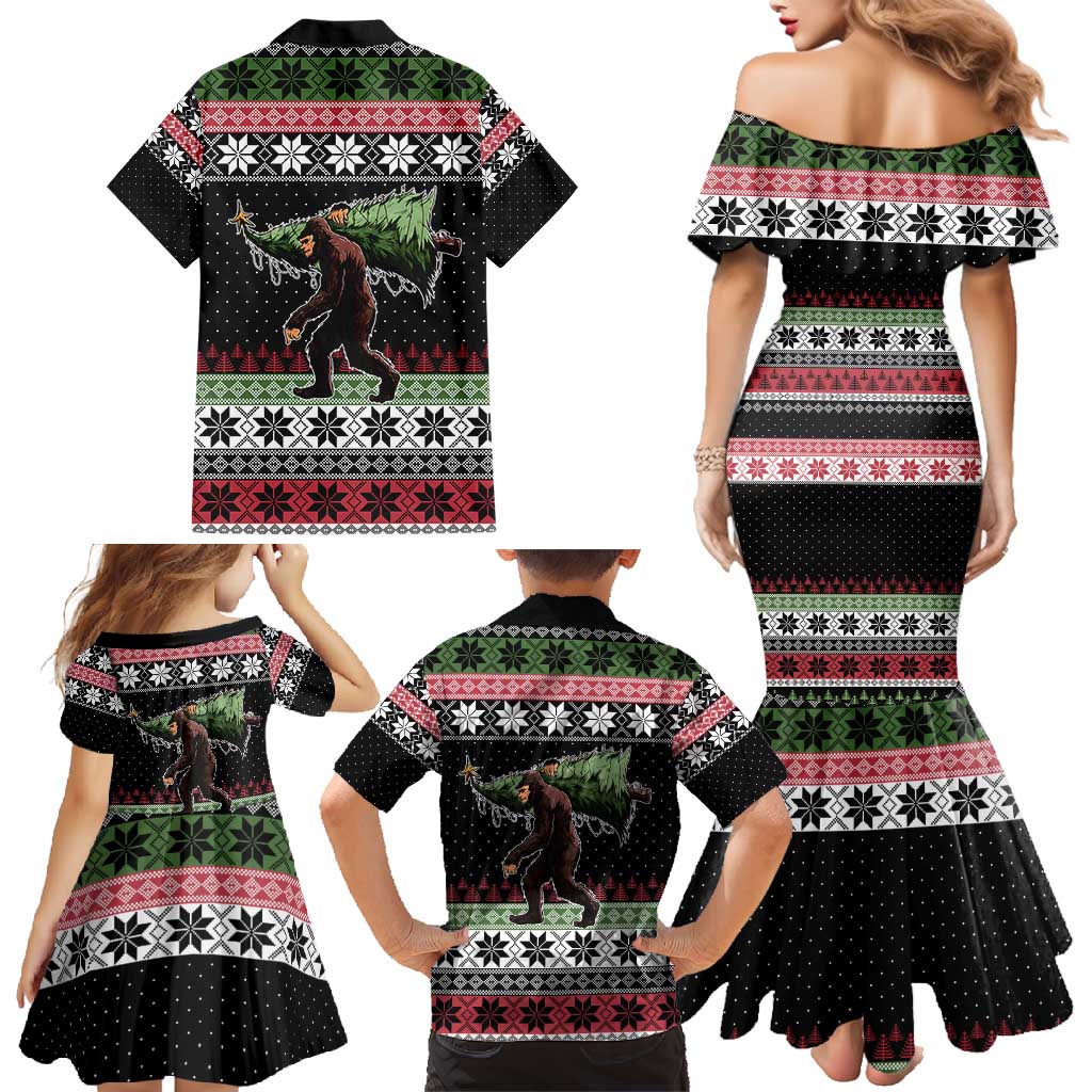 Funny Bigfoot Christmas Family Matching Mermaid Dress and Hawaiian Shirt Xmas Holiday Patterns - Wonder Print Shop