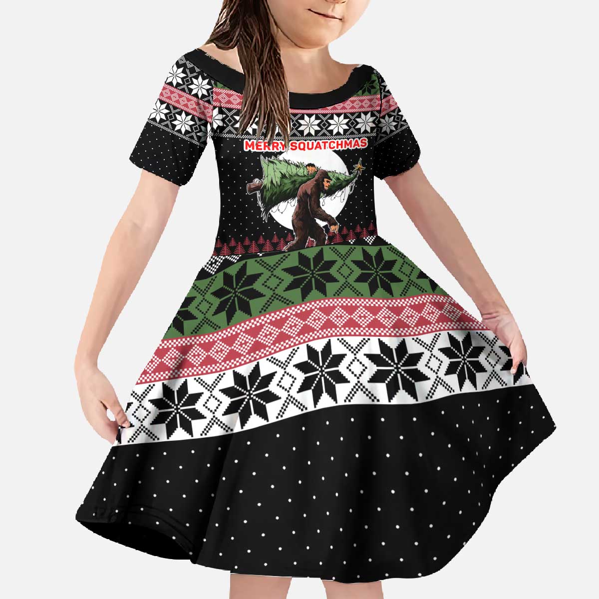 Funny Bigfoot Christmas Family Matching Off The Shoulder Long Sleeve Dress and Hawaiian Shirt Xmas Holiday Patterns - Wonder Print Shop