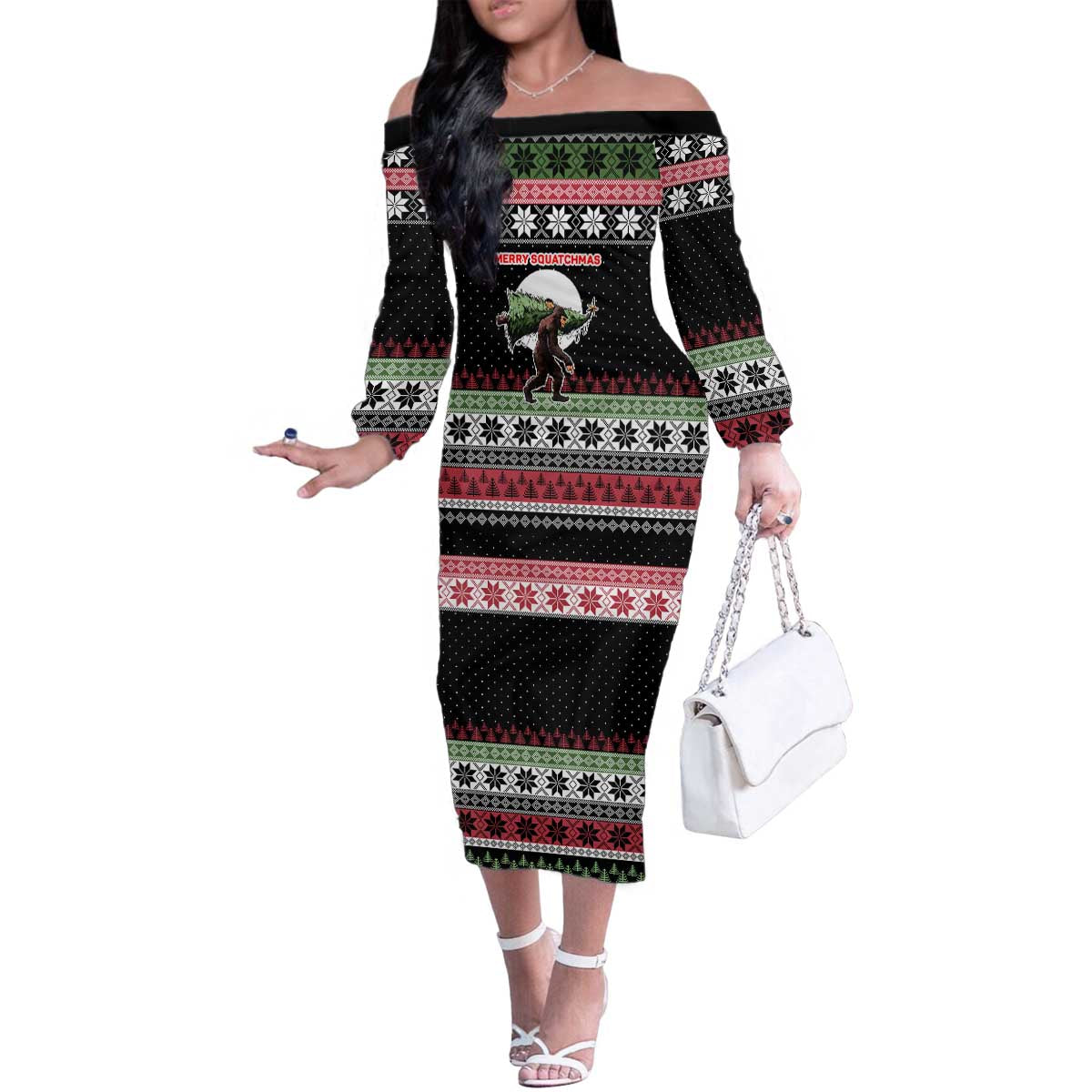 Funny Bigfoot Christmas Family Matching Off The Shoulder Long Sleeve Dress and Hawaiian Shirt Xmas Holiday Patterns - Wonder Print Shop