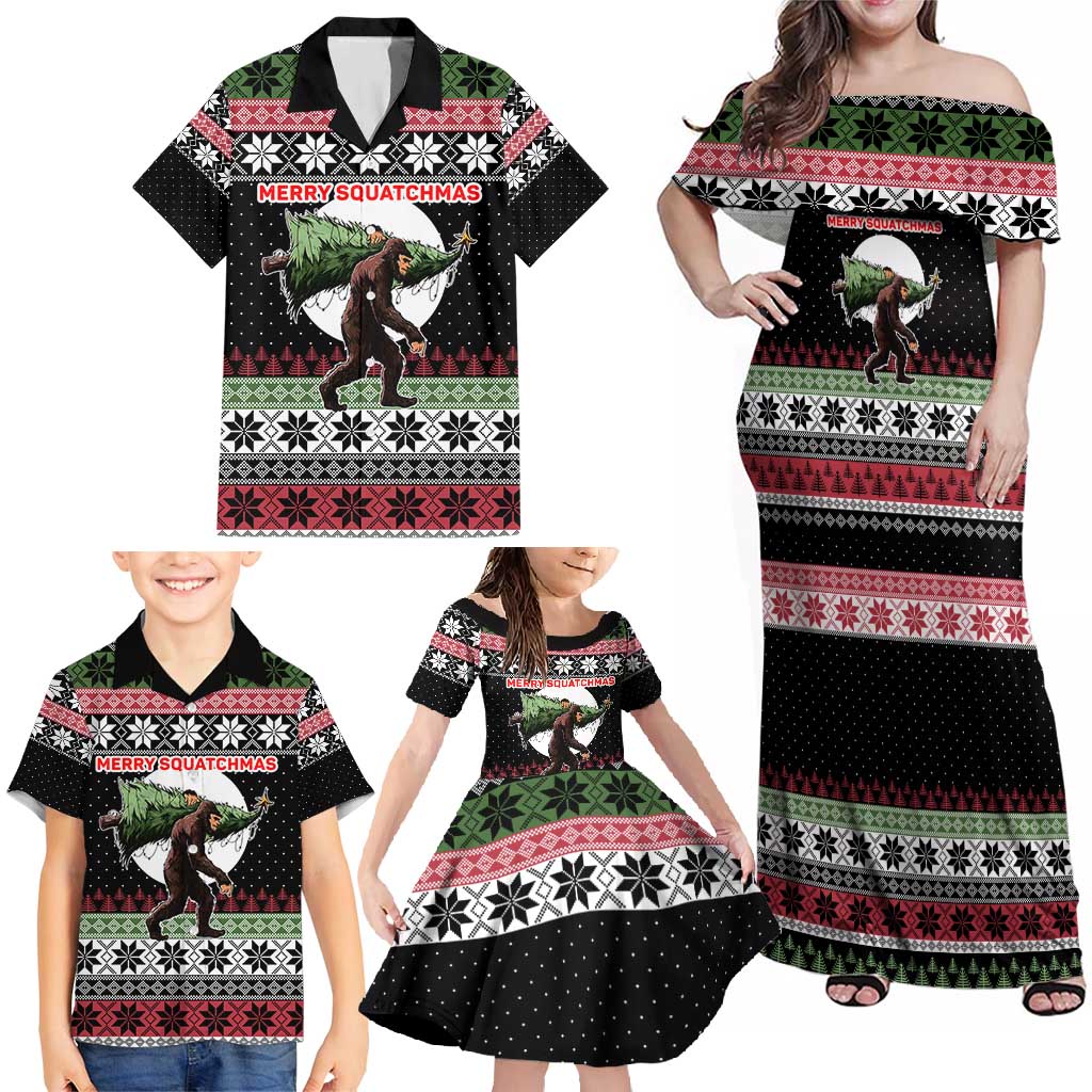 Funny Bigfoot Christmas Family Matching Off Shoulder Maxi Dress and Hawaiian Shirt Xmas Holiday Patterns - Wonder Print Shop