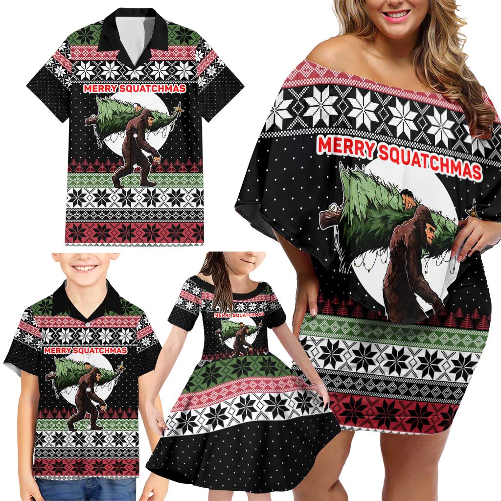Funny Bigfoot Christmas Family Matching Off Shoulder Short Dress and Hawaiian Shirt Xmas Holiday Patterns - Wonder Print Shop