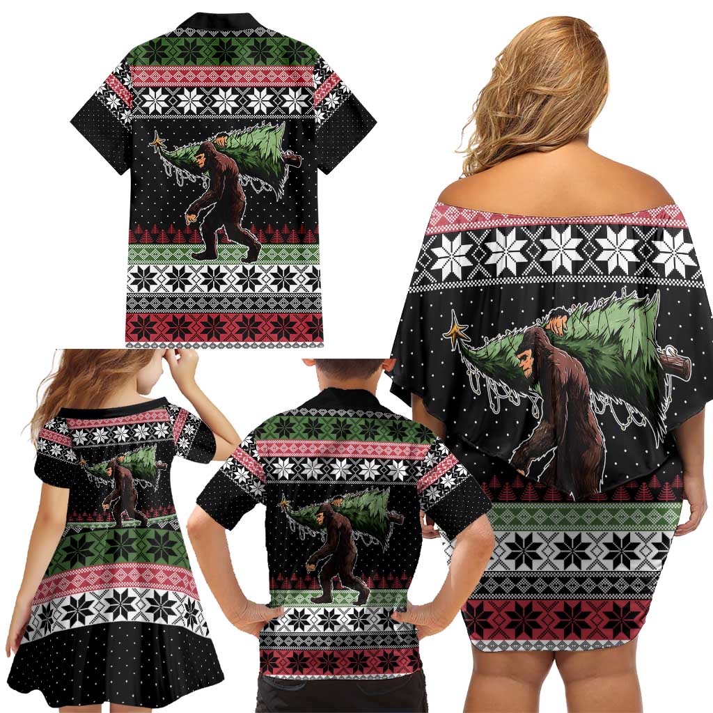 Funny Bigfoot Christmas Family Matching Off Shoulder Short Dress and Hawaiian Shirt Xmas Holiday Patterns - Wonder Print Shop