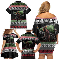 Funny Bigfoot Christmas Family Matching Off Shoulder Short Dress and Hawaiian Shirt Xmas Holiday Patterns - Wonder Print Shop