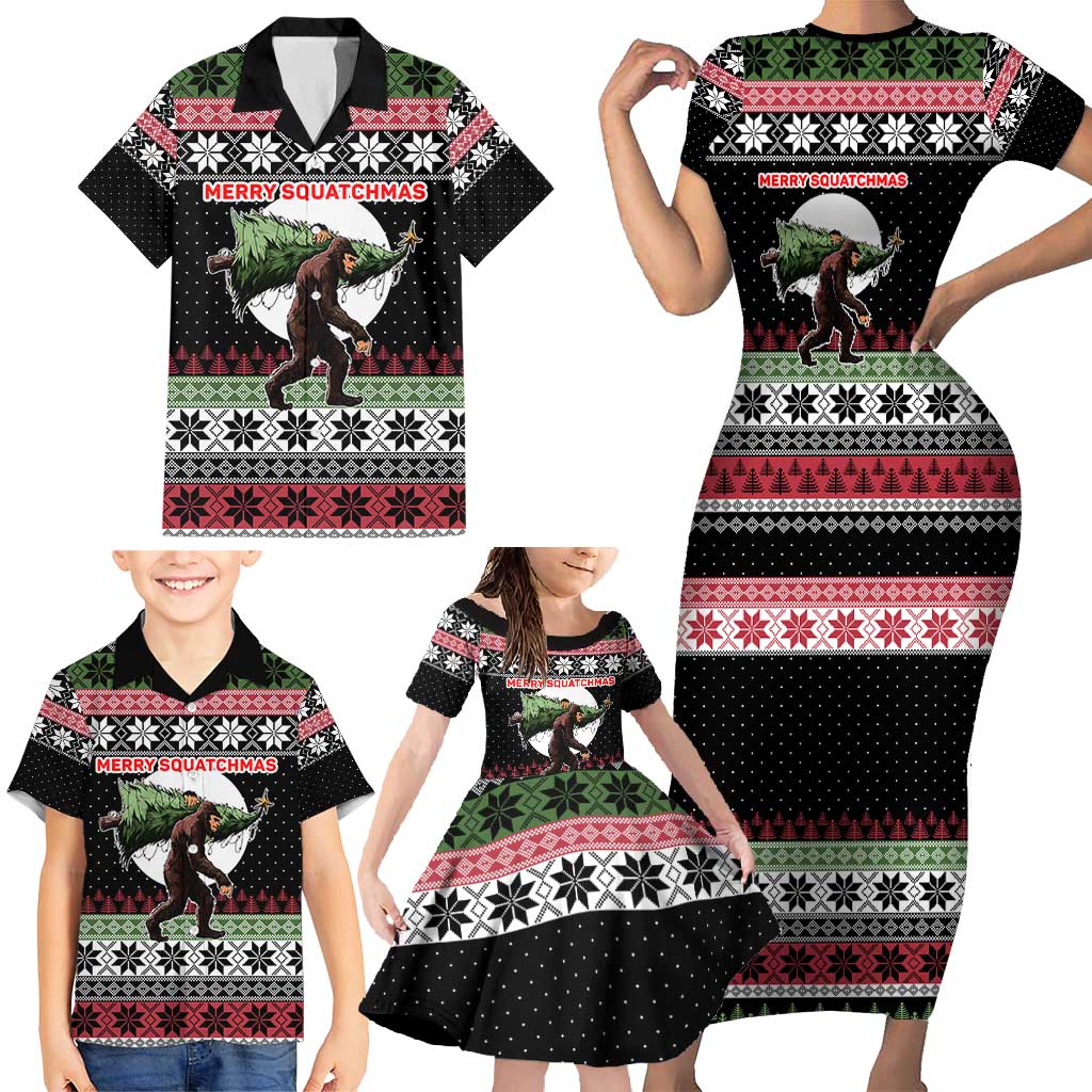 Funny Bigfoot Christmas Family Matching Short Sleeve Bodycon Dress and Hawaiian Shirt Xmas Holiday Patterns - Wonder Print Shop