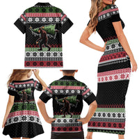 Funny Bigfoot Christmas Family Matching Short Sleeve Bodycon Dress and Hawaiian Shirt Xmas Holiday Patterns - Wonder Print Shop