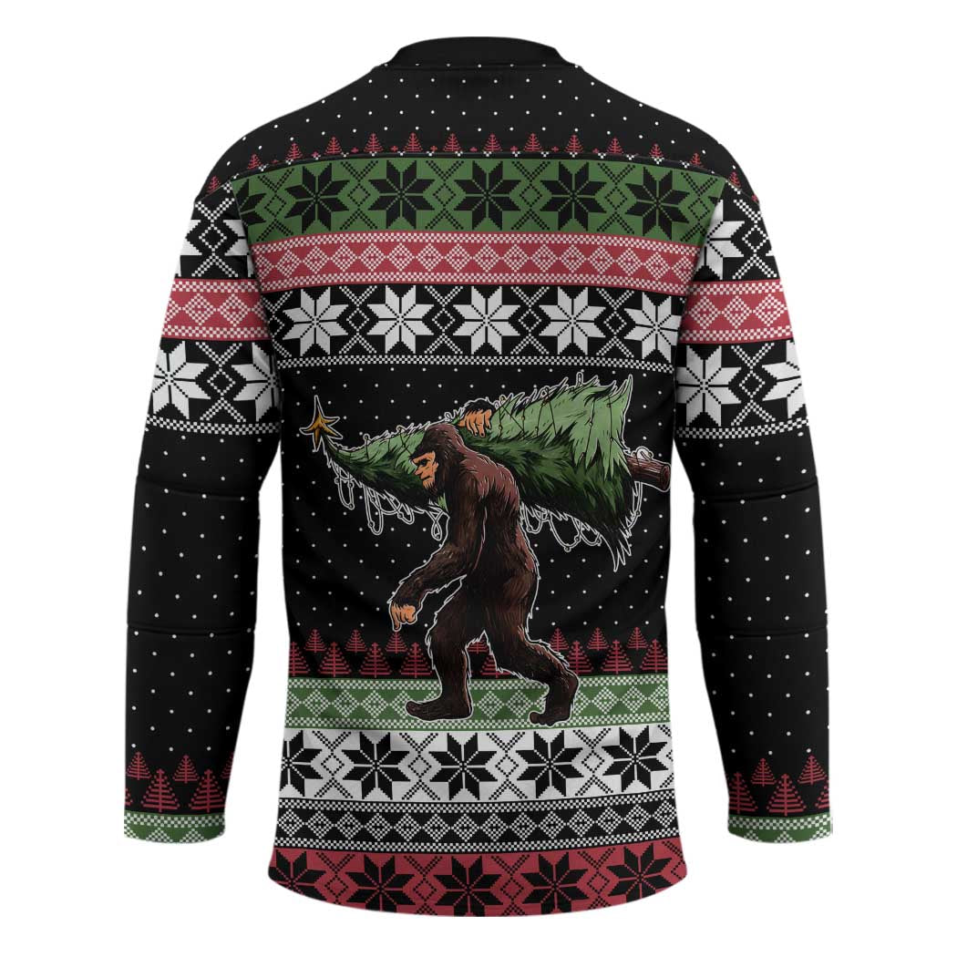 Funny Bigfoot Christmas Hockey Jersey Xmas Holiday Patterns - Wonder Print Shop
