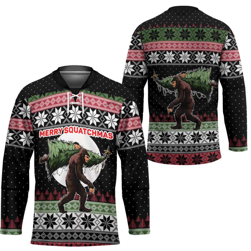 Funny Bigfoot Christmas Hockey Jersey Xmas Holiday Patterns - Wonder Print Shop