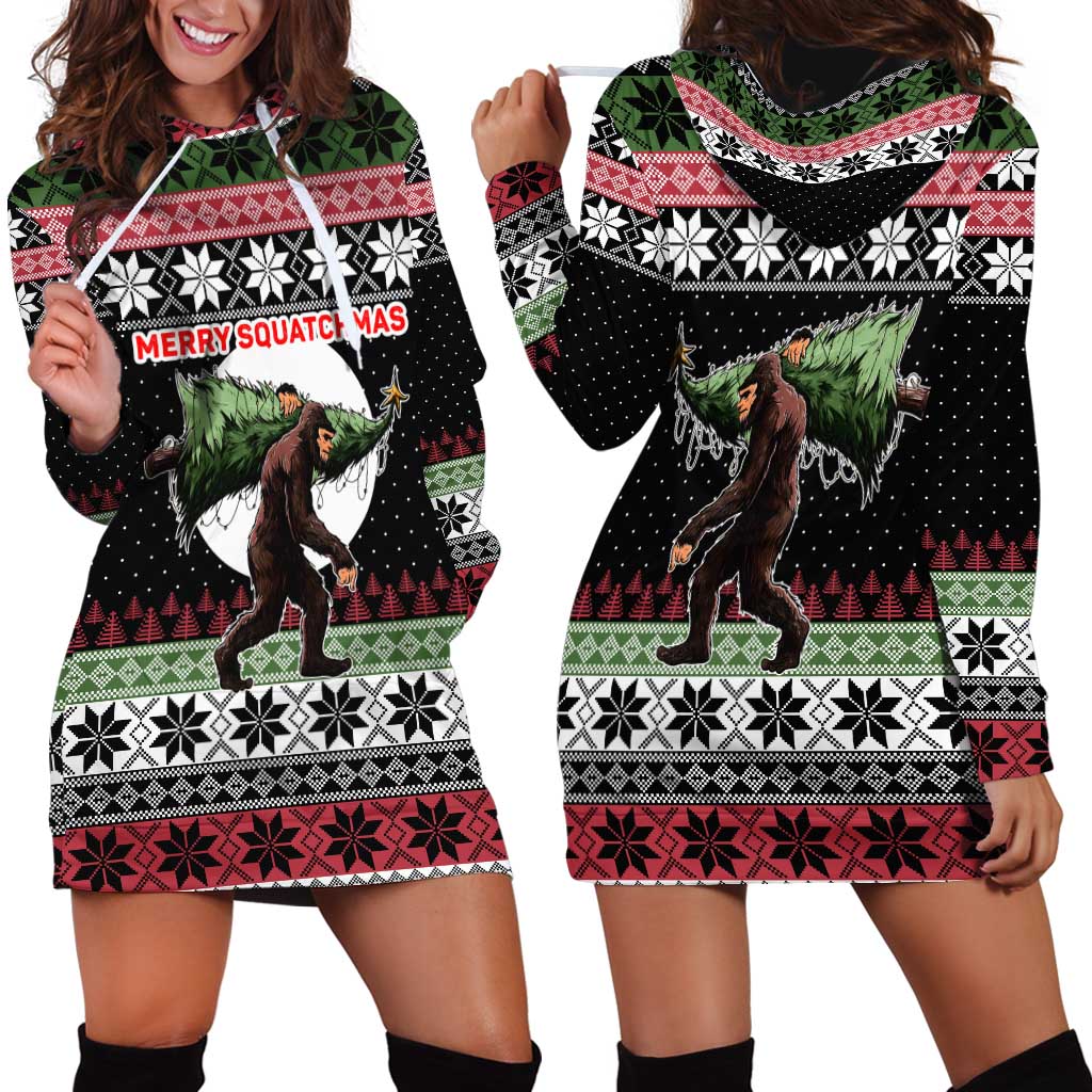 Funny Bigfoot Christmas Hoodie Dress Xmas Holiday Patterns - Wonder Print Shop
