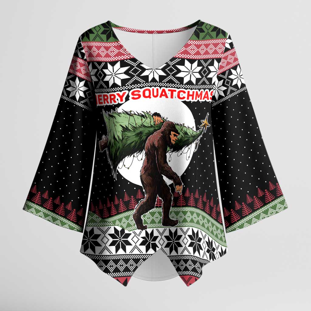 Funny Bigfoot Christmas Kimono Sleeve Blouse Xmas Holiday Patterns - Wonder Print Shop