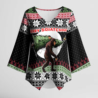 Funny Bigfoot Christmas Kimono Sleeve Blouse Xmas Holiday Patterns - Wonder Print Shop