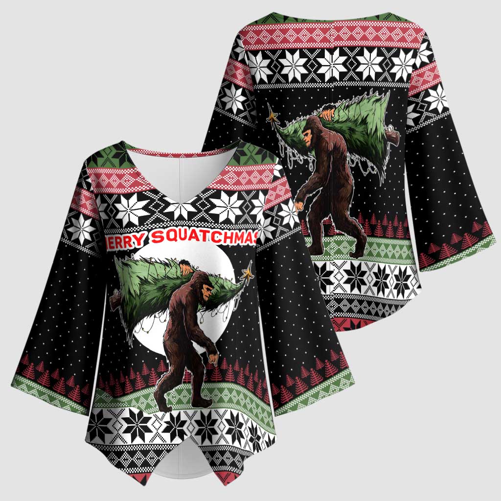 Funny Bigfoot Christmas Kimono Sleeve Blouse Xmas Holiday Patterns - Wonder Print Shop