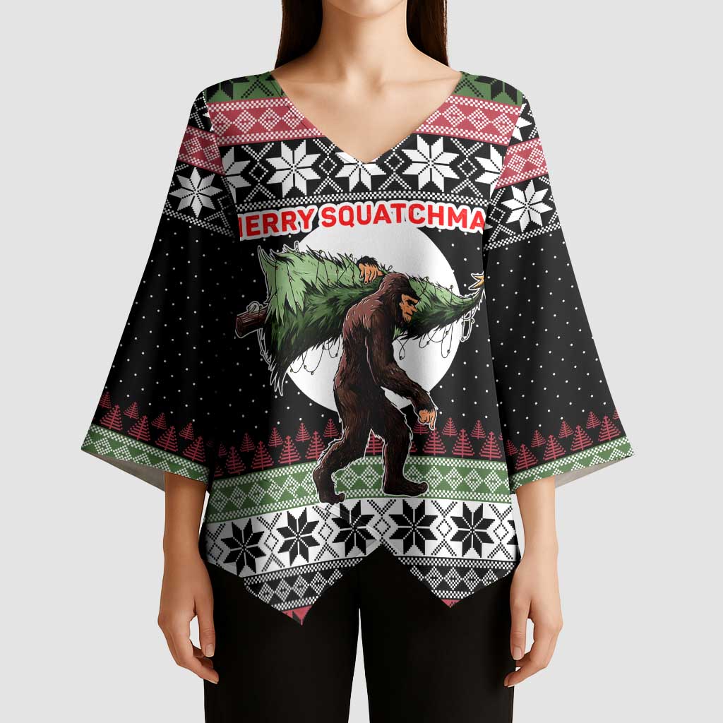 Funny Bigfoot Christmas Kimono Sleeve Blouse Xmas Holiday Patterns - Wonder Print Shop