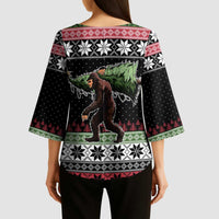 Funny Bigfoot Christmas Kimono Sleeve Blouse Xmas Holiday Patterns - Wonder Print Shop