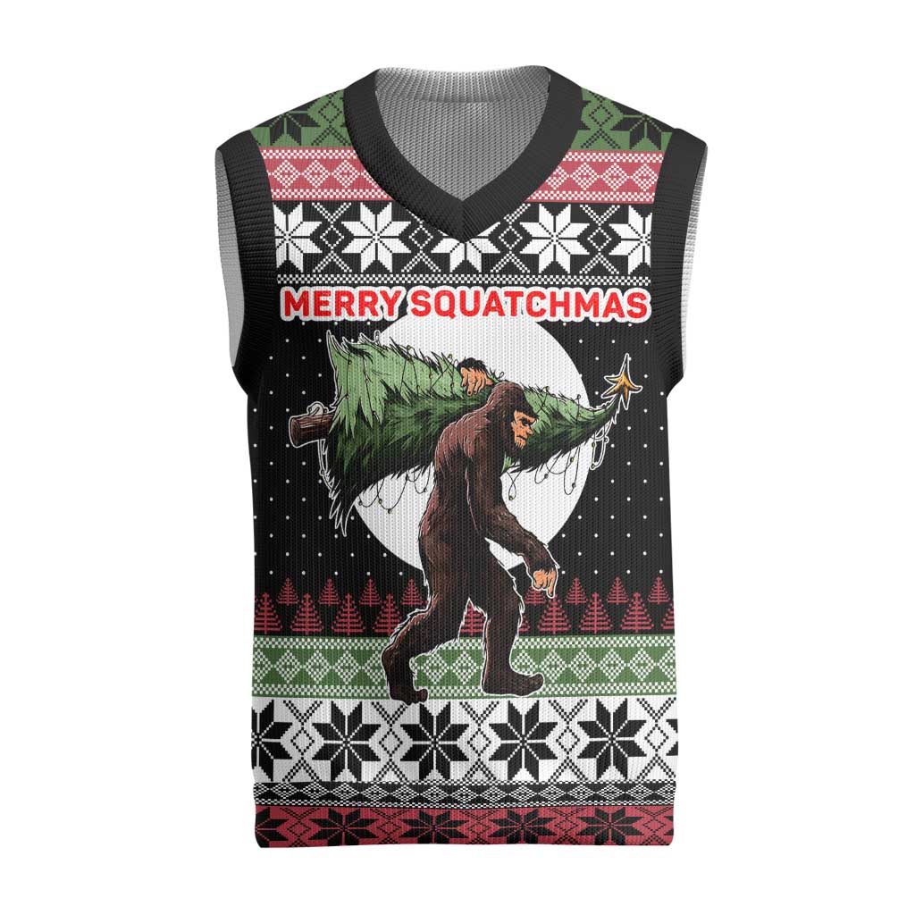 Funny Bigfoot Christmas Knitted V-Neck Vest Xmas Holiday Patterns - Wonder Print Shop